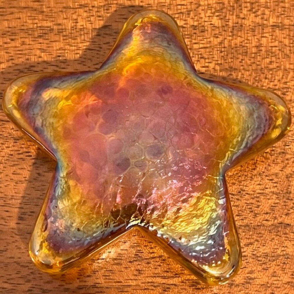 Robert Held Iridescent Amber Art Glass Star Starfish Paperweight Signed